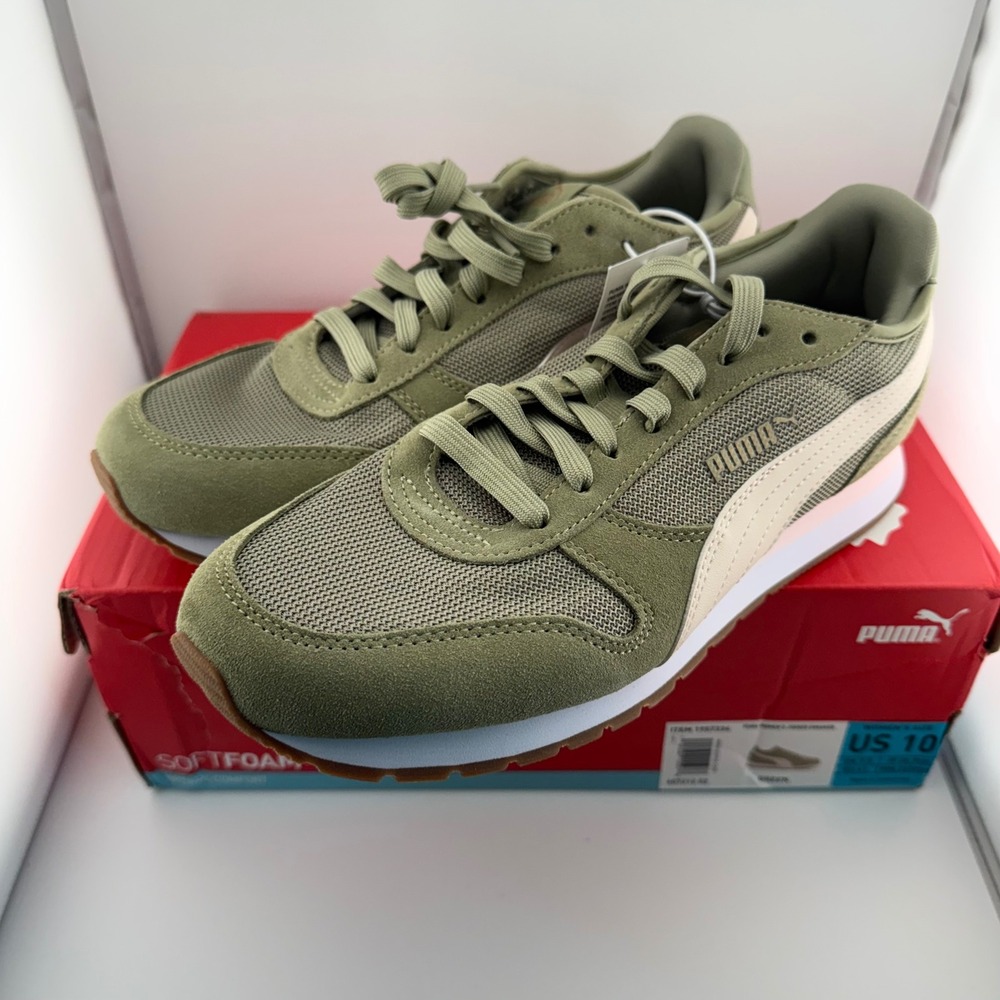 Puma Jogger Sneaker Women 10 Green New 1957334 Retro Mesh Suede Athleisure